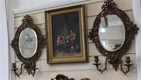 A pair of brass mirrors H.53cm